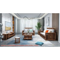 康優(yōu)寶輕奢新中式胡桃木家具：K6H90沙發(fā) 2+3位（A靠背欄桿前框薄墊）